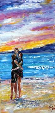 Paisajes Painting - Pareja de novios junto al mar Atardecer Playa
